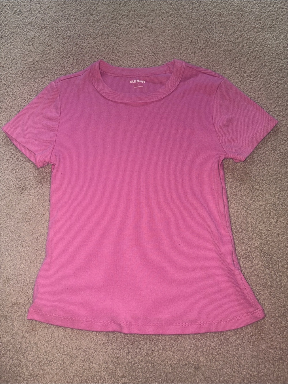 Old Navy Bright Pink Ribbed Crewneck Tee